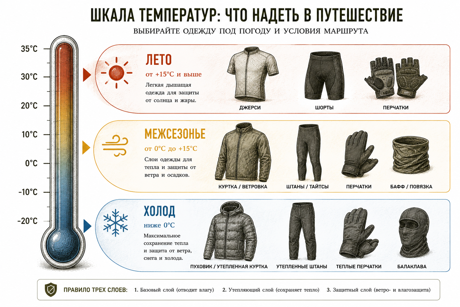 Температурная шкала подбора велосипедной экипировки в зависимости от сезона
