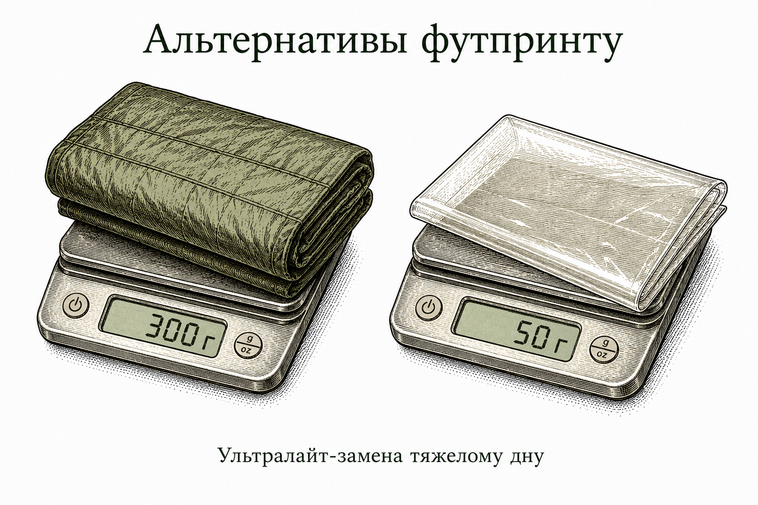 Сравнение веса оригинального футпринта для палатки и ультралегкой пленки поликро (polycryo)